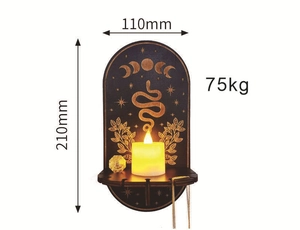 Detailed dimension guide for black moon and snake wooden wall shelf, 110mm x 210mm size