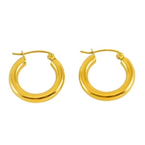 Retro style 18K gold-plated stainless steel circular hoop earrings for women on white background