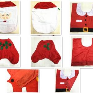 3-Piece Santa Claus toilet cover set with red rug and tank lid for Christmas decor