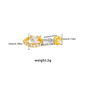 Detailed dimensions of the gold heart and star piercing stud with white zircon inlays