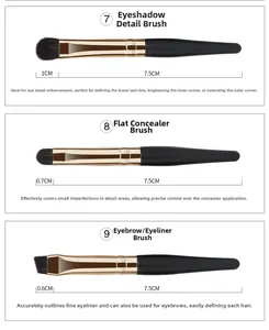 Detail of 3 mini makeup brushes showing precise measurements for eyes and concealer