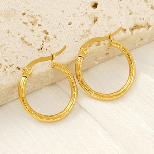 Gold-plated stainless steel hoop earrings with elegant twisted spiral texture design