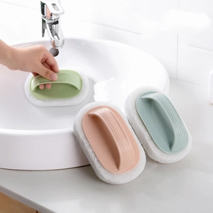 Household Cleaning Sponge Brush With Ergonomic Handle For Bathroom Kitchen Tile Sink Scrubbing Tool