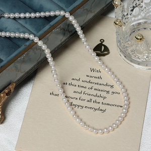 5-6mm white natural freshwater pearl S925 sterling silver necklace with yuanbao clasp