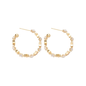 Sparkling zircon star geometric C-shaped hoop earrings with gold metal accents