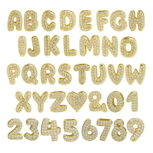 3D 18k gold plated bubble letter pendants set with sparkling crystal rhinestones