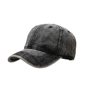 Retro washed denim baseball cap in dark grey with a minimalist plain vintage aesthetic