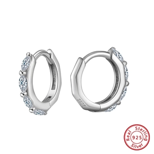 Boucles d'oreilles créoles de luxe en argent 925 avec zircons blancs en taille marquise