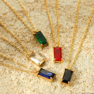 18K gold plated stainless steel necklaces with colorful zircon geometric pendants