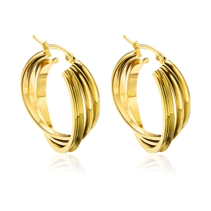 Minimalist gold-plated stainless steel hoop earrings with multilayered twisted design