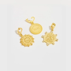 S925 sterling silver sun moon star pendants in gold plating with crystal accents