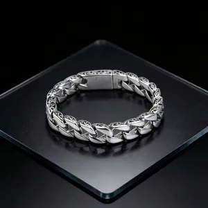 Men Vintage Engraved Flower Pattern Cuban Link Bracelet 316L Stainless Steel Heavy Chain Hip Hop Streetwear Style