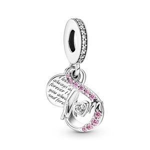 Silver MOM charm with pink heart and infinity sign, Mother's Day gift for bracelet