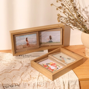 Rotating Wood Photo Frame Desktop Picture Display Spinning Natural Grain Minimalist Home Decor Accessory