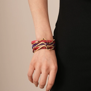Double-layered geometric open cuff bracelets with faux mother-of-pearl and gold plating
