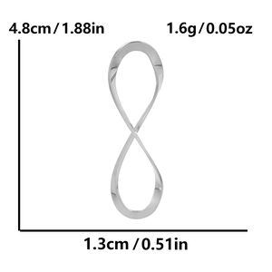 Silver infinity 8-shaped pendant dimensions 4.8cm height and 1.3cm width on white background