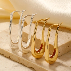 Orecchini a Cerchio in Rame a Forma di U Geometrici Minimalisti per Donna Gioielli di Moda Galvanizzati Lucidi Irregolari Oro Argento