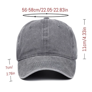 Specifiche delle dimensioni per cappellino in cotone lavato con segni di misura rossi