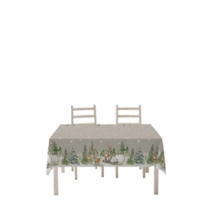 Waterproof Christmas tablecloth with gray snow scene snowman and reindeer print