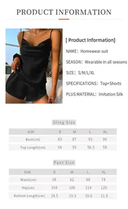 Size chart for black ice silk camisole and shorts sleepwear set for women