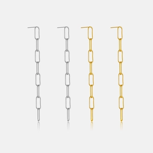 925 Sterling Silver Long Chain Dangle Earrings For Women Minimalism Rectangle Link Paperclip Earrings Modern Fashion Jewelry