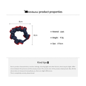 Blue and red pleated denim fabric scrunchie size guide with 8x8cm dimensions detail