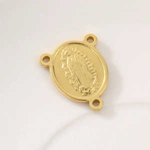 Golden stainless steel oval goddess pendant with religious relief for jewelry making