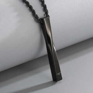 Men's fashion black twisted column pendant necklace made of durable stainless steel