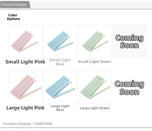 Detailed grid view of plastic food sealing clips in light pink, blue, and green colors