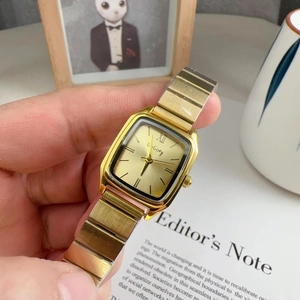 Elegant gold square quartz watch for women with stylish metal link bracelet and classic dial