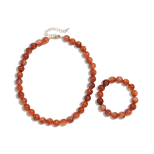 Bohemian acrylic beaded necklace and bracelet set in reddish brown marble texture