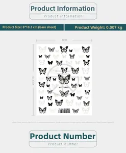 Detailed view of 5D ultra-thin butterfly nail stickers with size specs and model TS-390
