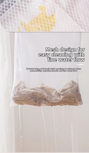 Detail of mesh laundry bag showing fine water permeability and durable polyester weave