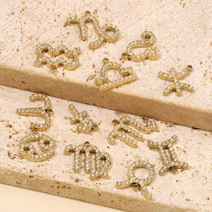 Golden zodiac pendants set with cubic zirconia in stainless steel for DIY jewelry