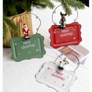 Christmas metal welcome sign with 3D Santa, Reindeer and Snowman resin figures