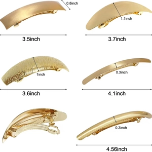 Lot de 6 barrettes dorées en alliage aux styles variés avec marquages de dimensions