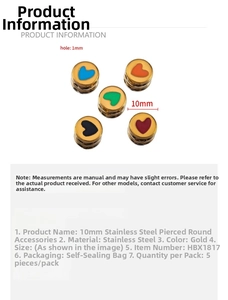Detail of 10mm golden stainless steel heart charms with colorful enamel for DIY jewelry