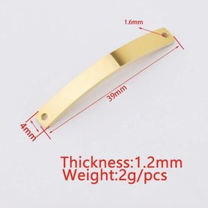 Polished gold curved stainless steel bar connector for DIY jewelry, 39x4mm size