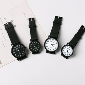 Minimalist Round Pointer Quartz Watch With PVC Strap Simple Dial Student Exam Timepiece