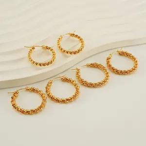 Orecchini a Cerchio a Torsione in Acciaio Inossidabile Placcato Oro 18K Rotondi Intrecciati per Donna Gioielli di Moda