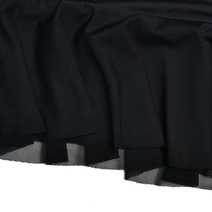 Close-up detail of black mesh fabric showing fine texture and gathered tulle material