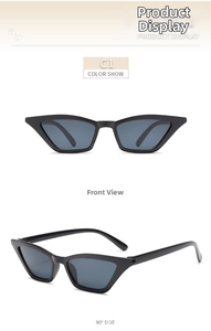 Dual view of black retro cat-eye sunglasses in color C1 showing front and side profile