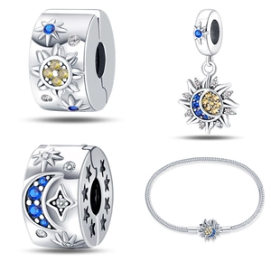 Celestial Star Moon Sun Charms Pendants 925 Sterling Silver Zircon Dainty Bohemian Jewelry For Women Necklace Bracelet