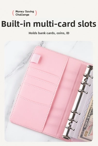 Close-up of pink A6 crocodile PU leather binder with money pockets and card slots