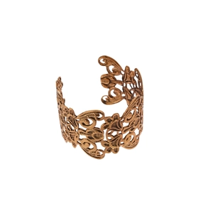 Bohemian vintage hollow flower metal open bangle in bronze finish for women