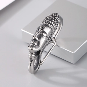 Vintage silver titanium steel carabiner clasp featuring a detailed Buddha head design