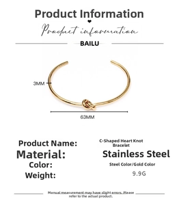 Détail du bracelet noeud en C en acier inoxydable doré avec dimensions et poids précis