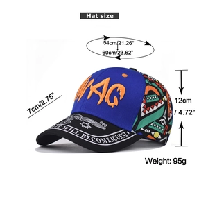 Paramètres de taille de casquette graffiti avec broderie 3D et motifs colorés détaillés