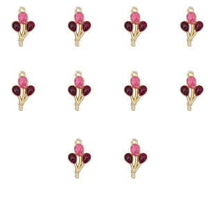 Detail of 10-piece gold balloon pendants with pink and red enamel for DIY jewelry making