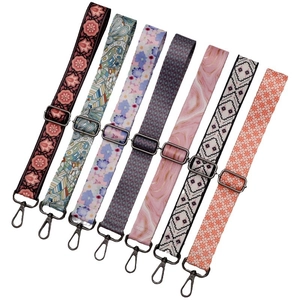 Adjustable wide replacement crossbody bag straps with ethnic patterns and bronze buckles